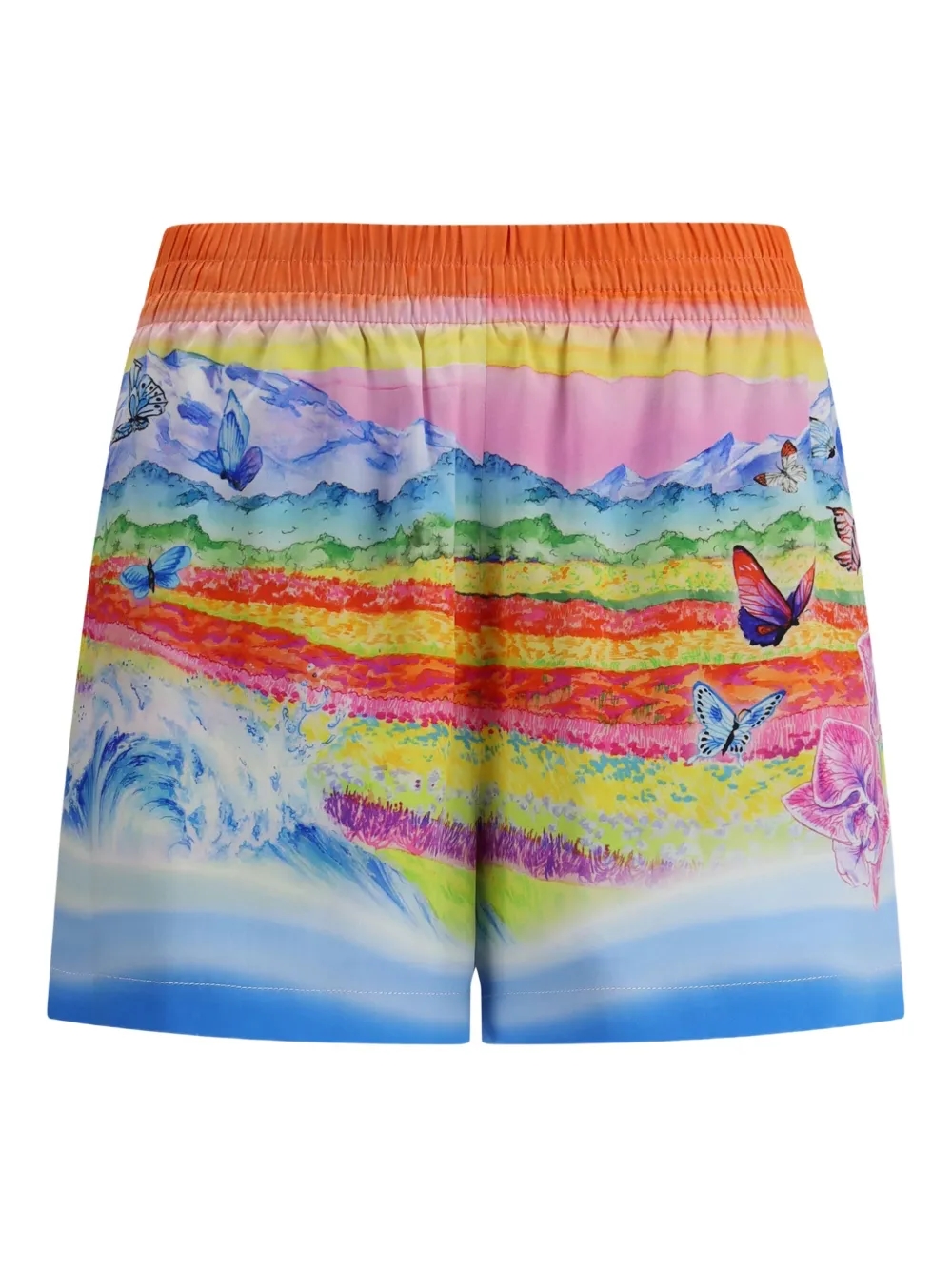 Casablanca landscape-print silk shorts front